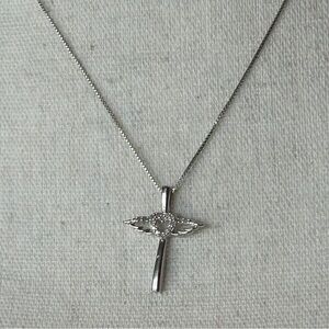 Silver Heart of an Angel Necklace 18" Stamped 925 Crystals Love Hope Faith